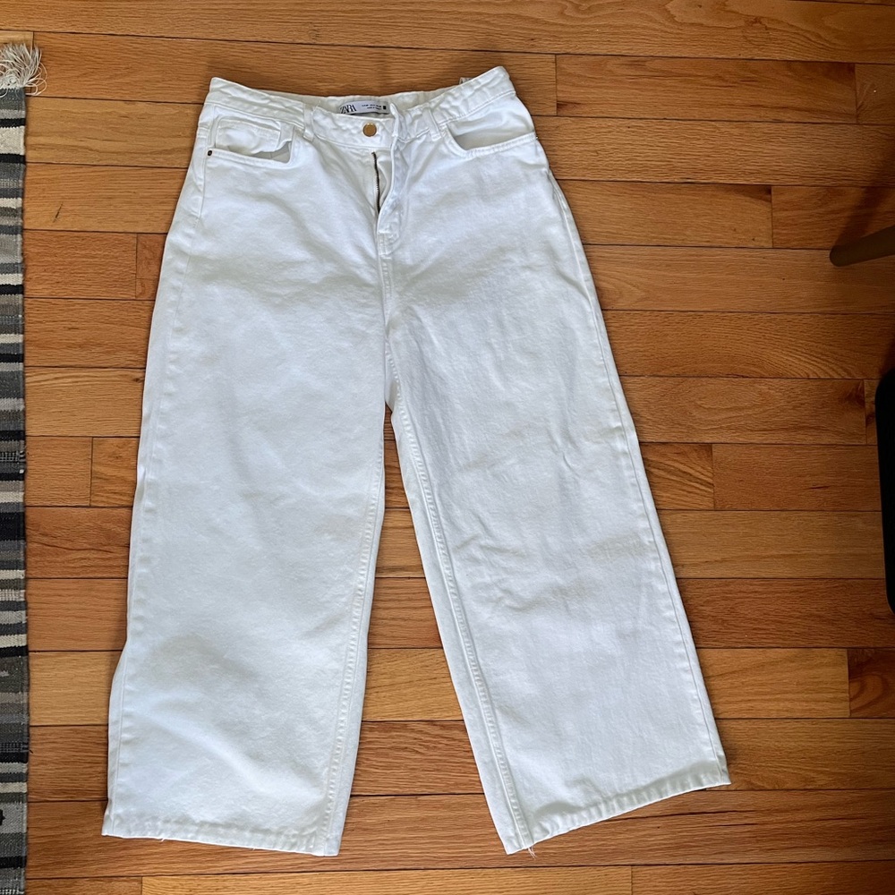 Zara White Wide-Leg High-Rise Jeans